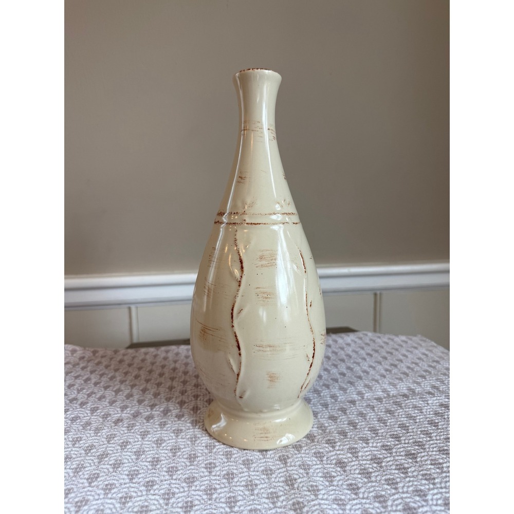 Nantucket Home 11" Ceramic Bud Vase Cream Distressed Nautical Farmhouse Decor